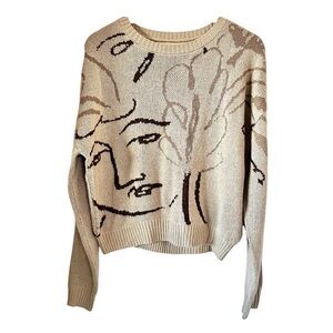 Coney Island Picnic Faces Artistic Face Design Sweater Cream and Black S…